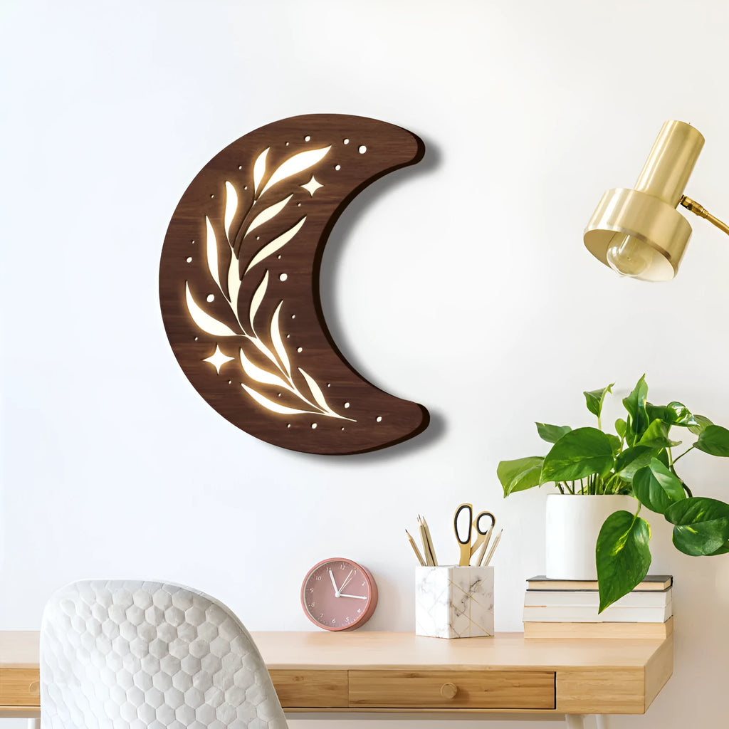 Wooden pendant lamp with three-dimensional leaf crescent design in modern minimalist style