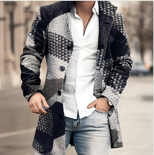 Youth slim casual cotton windbreaker jacket in blue or brown, sizes M-4XL with 83-88cm length and 110-130cm bust measurements