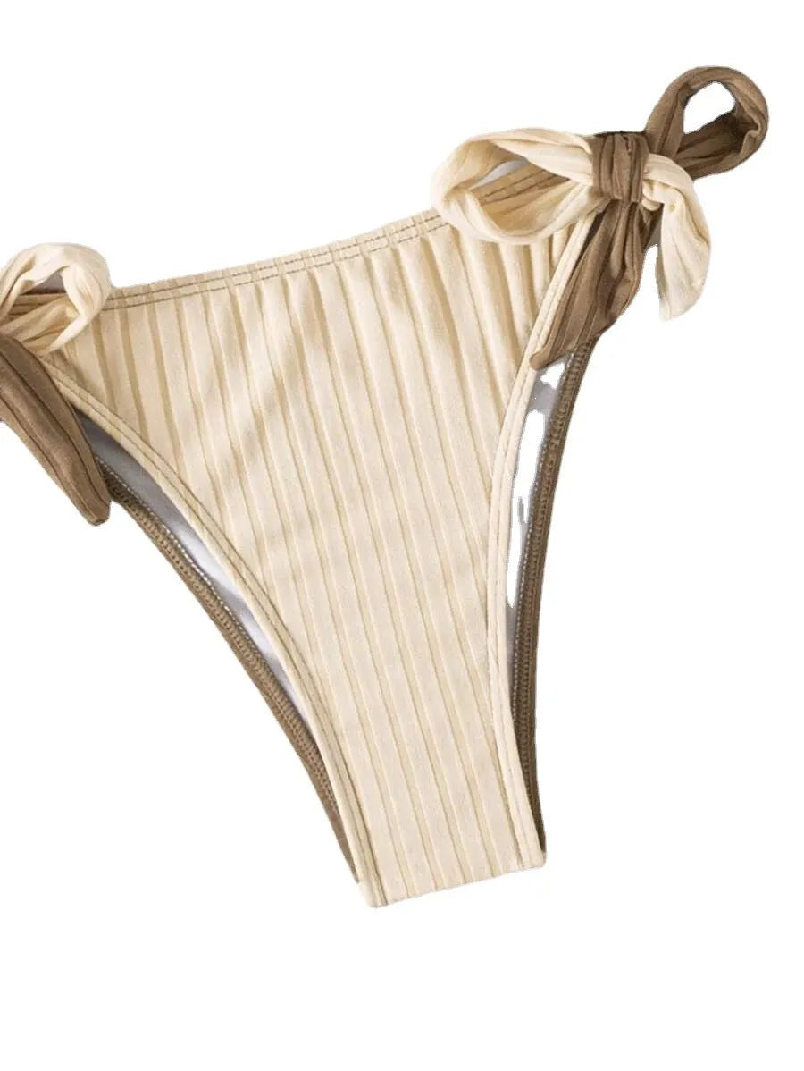 Women's two-color hanging neck bikini swimsuit with cross slim back in picture colour on model