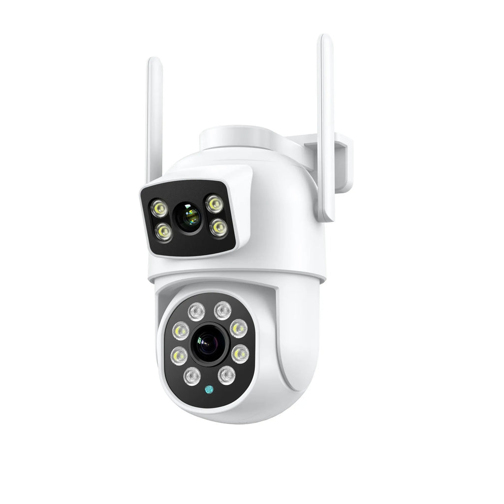 White icsee 600W outdoor wireless surveillance camera with dual-screen and bracket