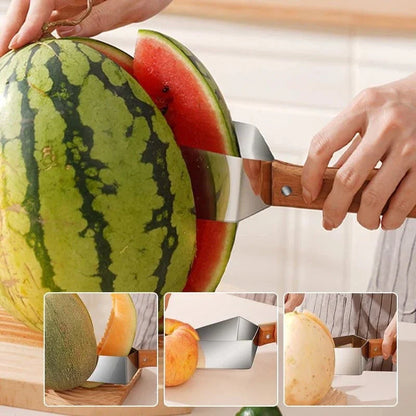 Stainless steel watermelon splitter with triangle cutting design for easy fruit slicing