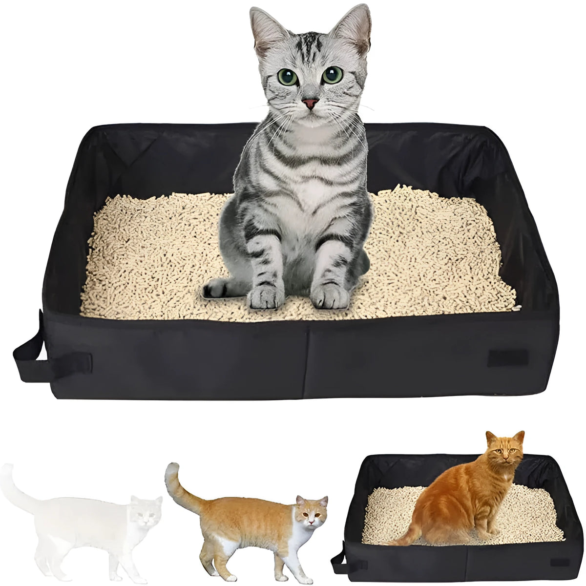 Portable foldable cat litter box made of Oxford cloth, available in small and large sizes, red and black colours