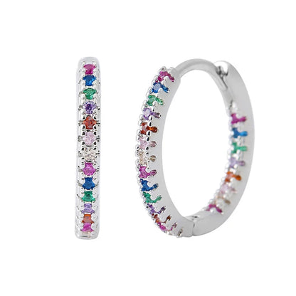 Circle female earrings with multicolor zircon stones in gold and silver plating