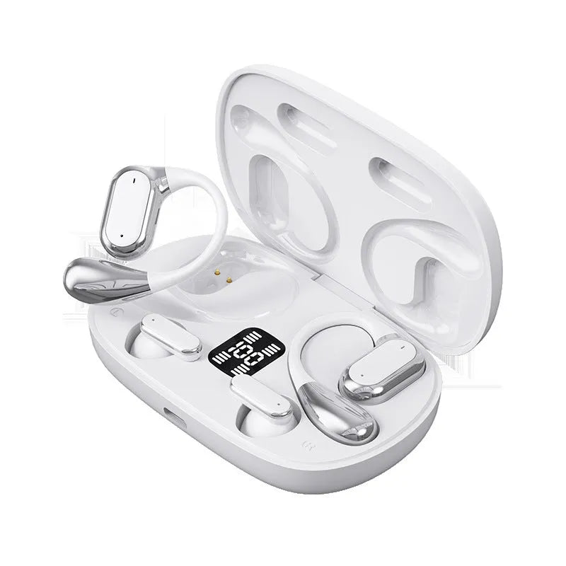 Ear-mounted sports Bluetooth headset with digital display in black colour