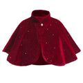 Girl's burgundy cotton blend cape cloak with single button closure, suitable for autumn and winter