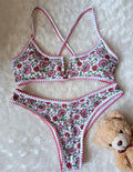 Women's floral print V-neck swimsuit with embroidery detail