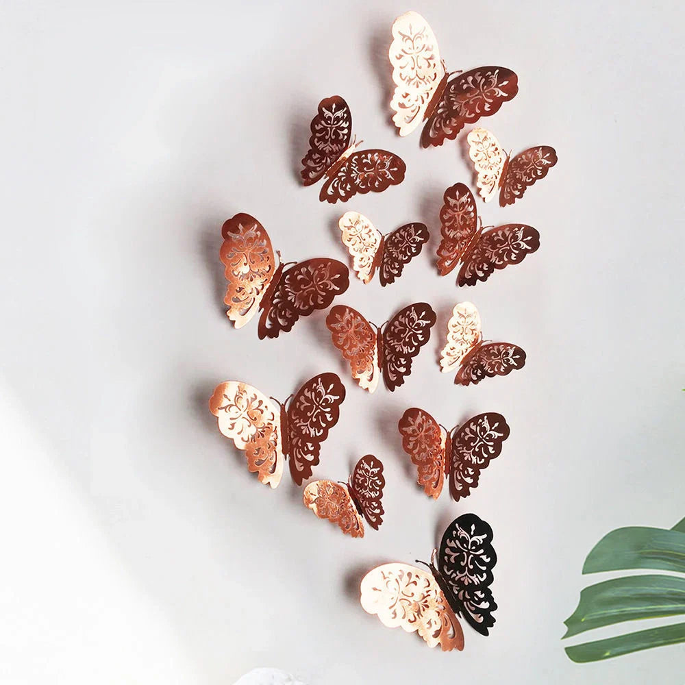 3D hollow butterflies mirror wall stickers in vibrant colours for home decor