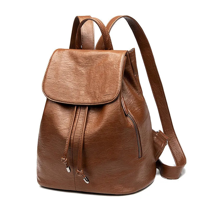 Genuine leather women's backpack in street trend design with multiple compartments
