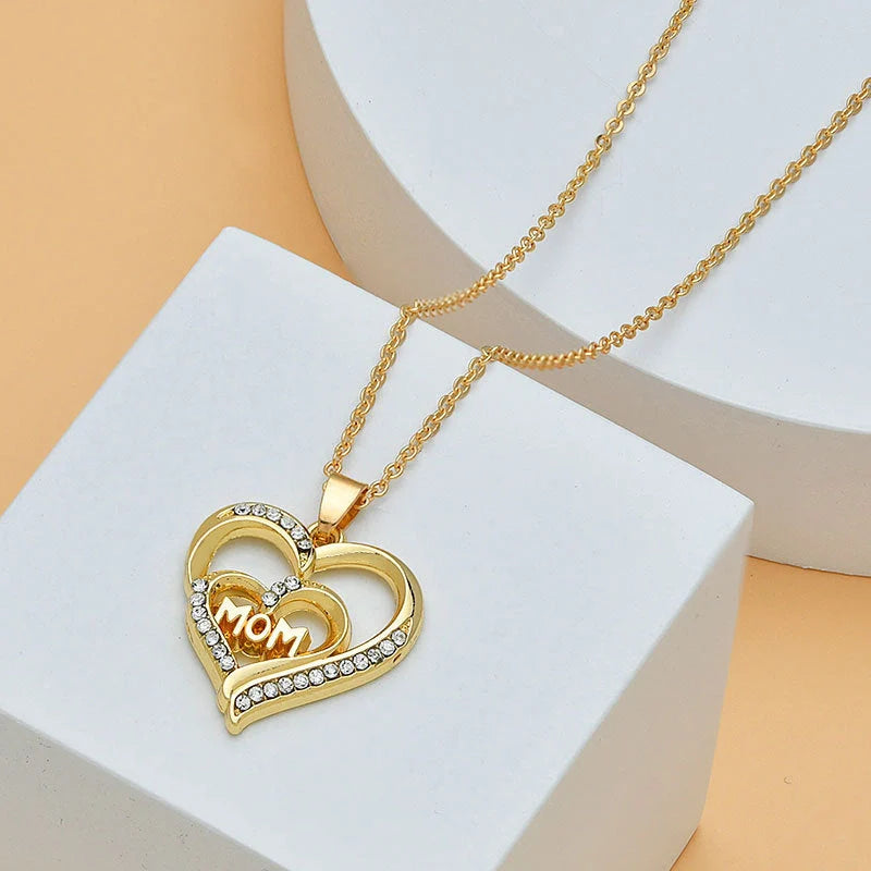 Heart shape diamond letter necklace for women, elegant Mother's Day gift