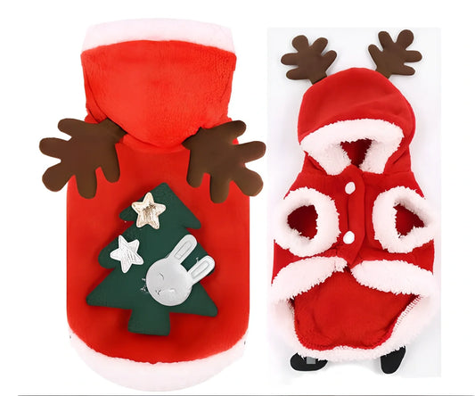 Red flannel Santa Christmas costume for small dogs, XS size with 28 cm chest and 20 cm back measurements