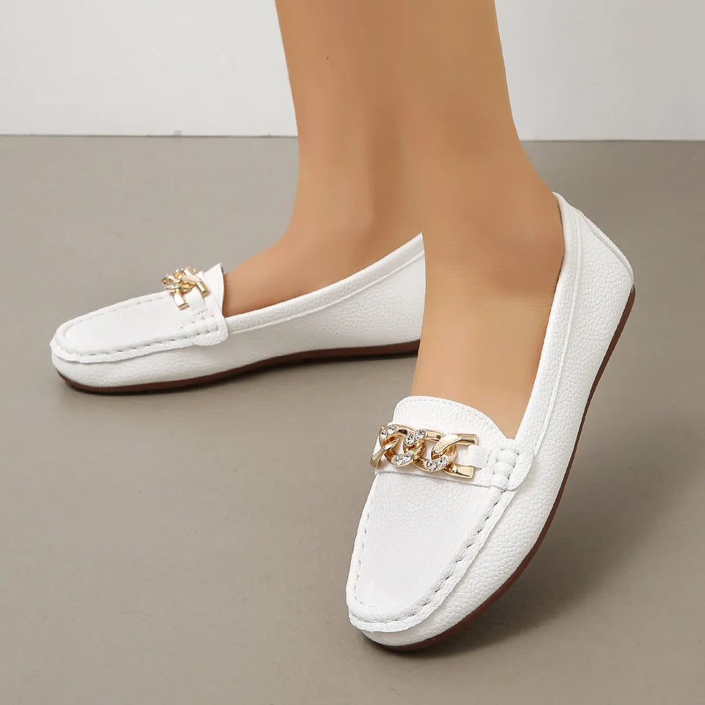 Gommino women's Korean style classic round head low heel pumps, rhinestone decoration, black colour