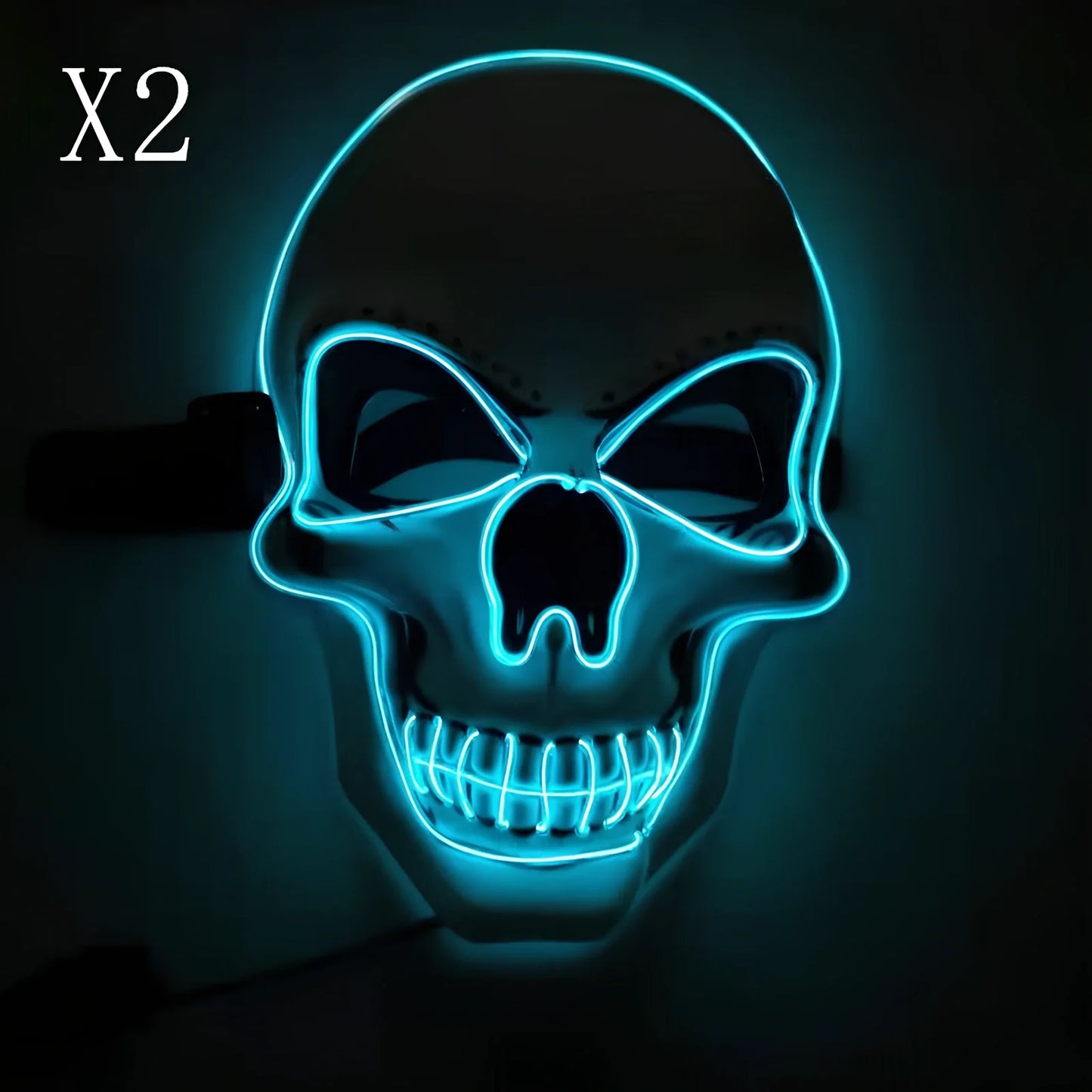 LED illuminated skull Halloween mask with adjustable strap and multiple light settings