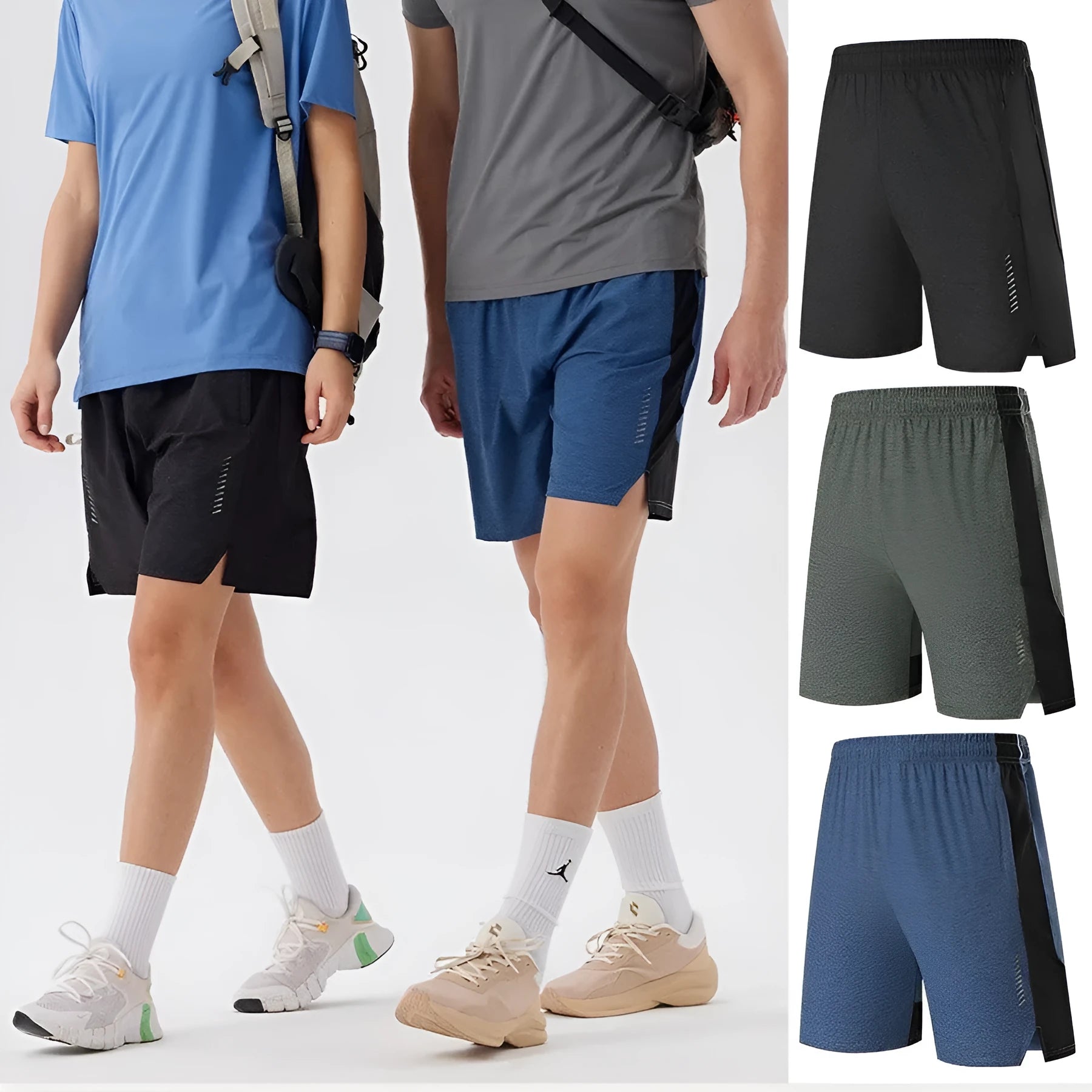 Men's black spandex five-point casual shorts on a mid waist.