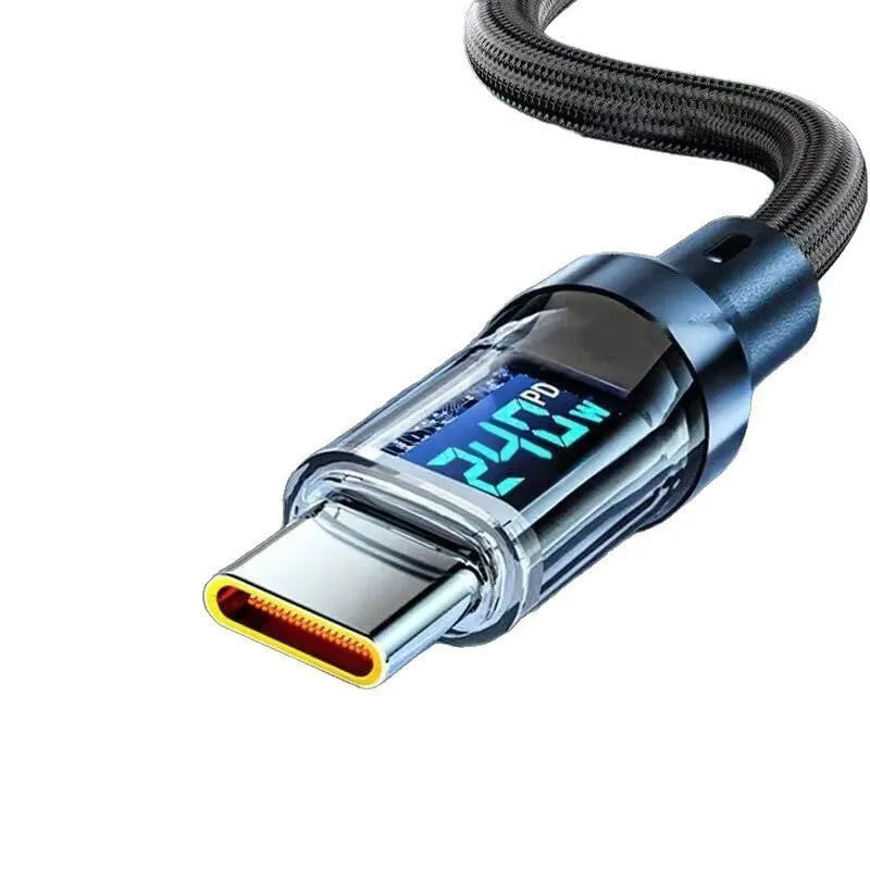 Smart digital display Type-C cable 240W braided nylon black for fast charging