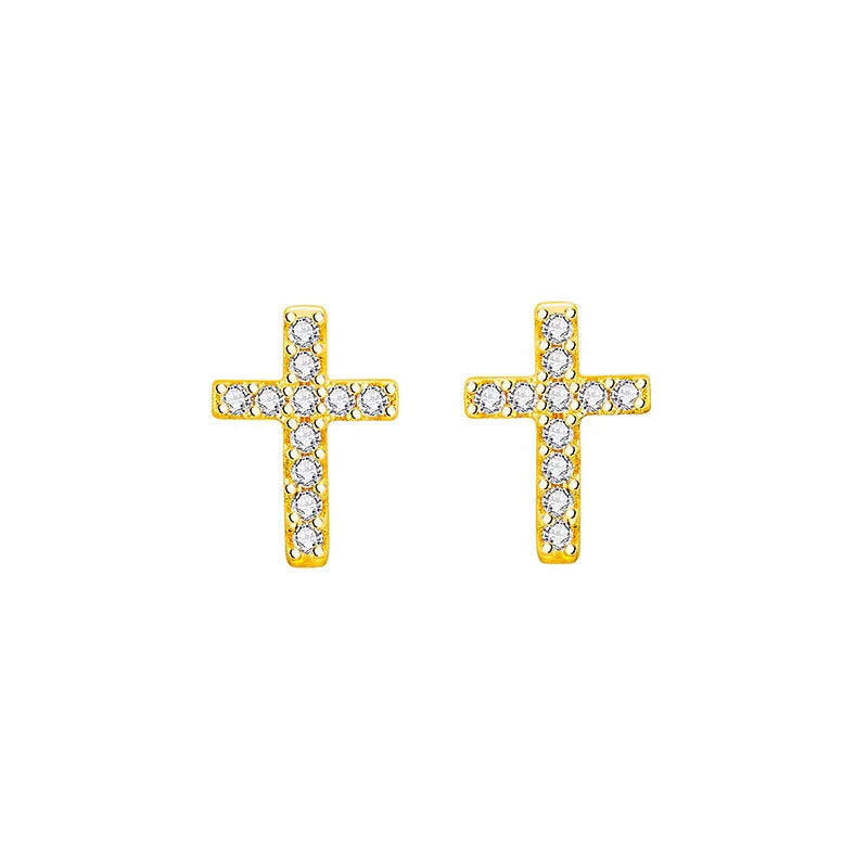 2024 stainless steel cross earrings with inlaid zircon for women