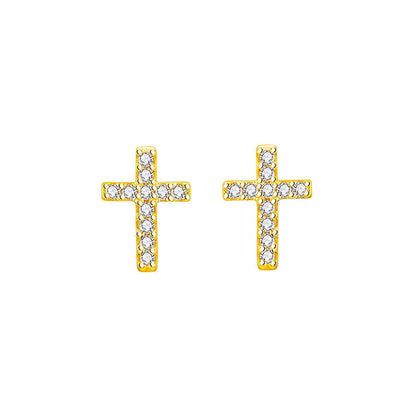 2024 stainless steel cross earrings with inlaid zircon for women