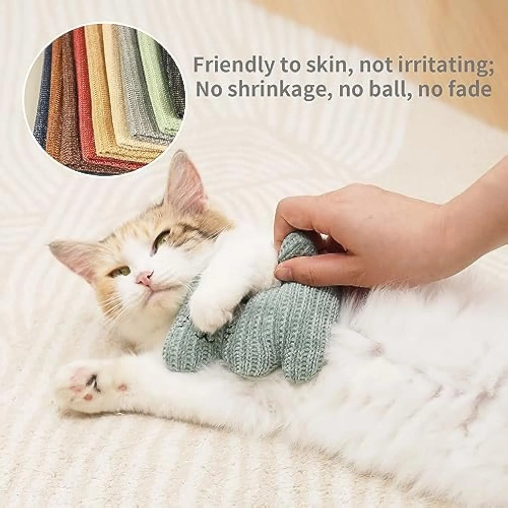 Cyan and light coffee coloured catnip plush rope chew toy with bell for cats on white background