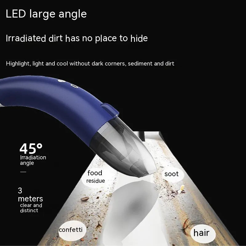 Handheld portable wireless car vacuum cleaner in black colour with USB charging cable