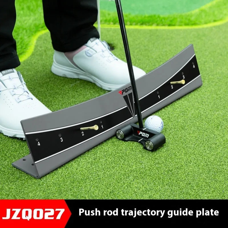 Adjustable golf putter trajectory balance simulator with PVC construction on a flat surface