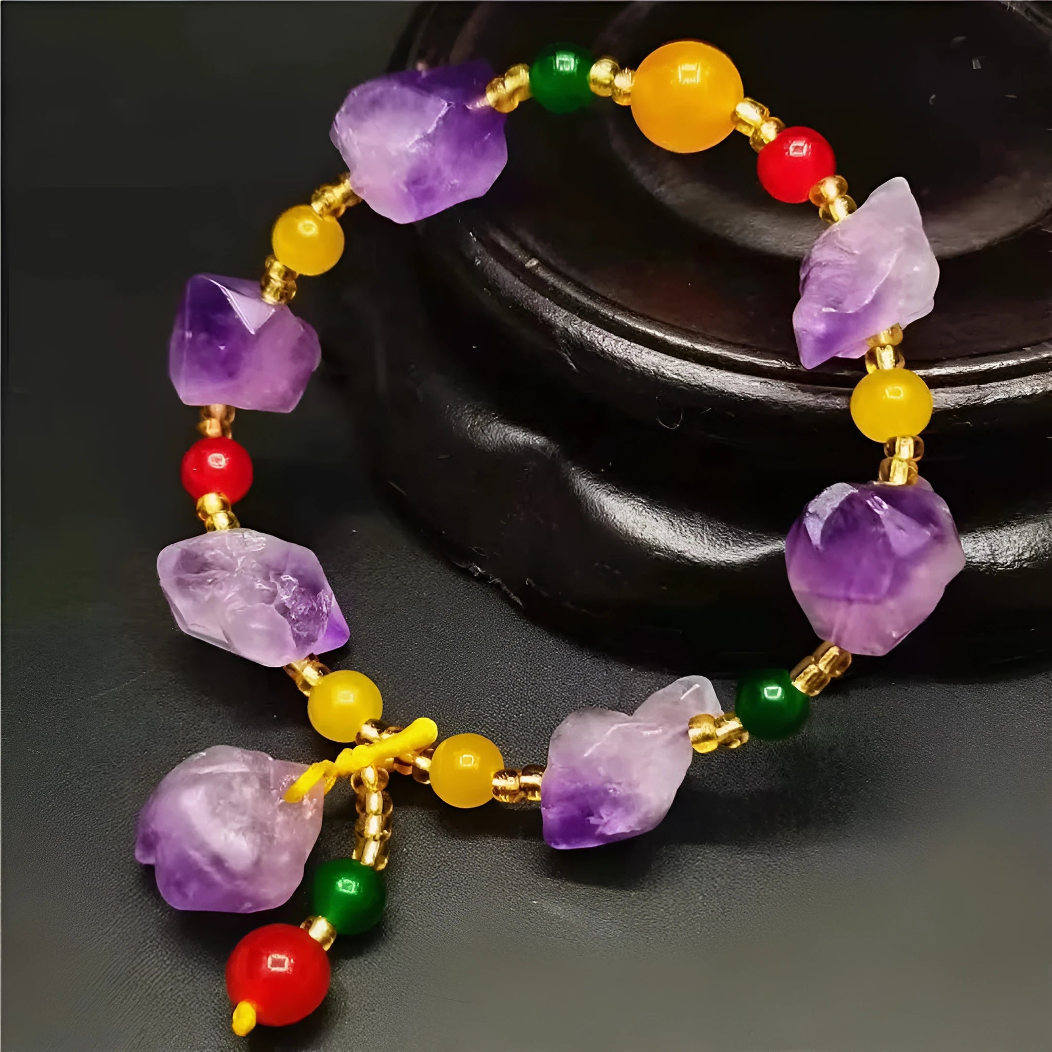 Purple amethyst bracelet with natural shaped beads and Chinese fu character charm for women