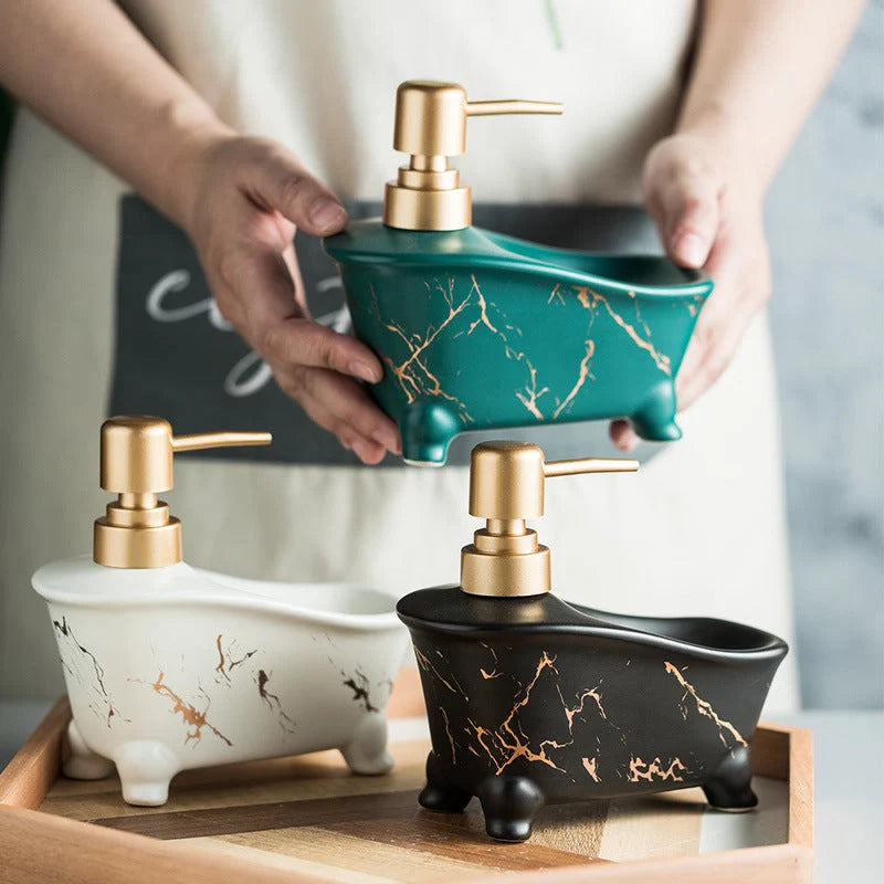 Ceramic hand sanitizer shower gel dispenser with marble pattern design