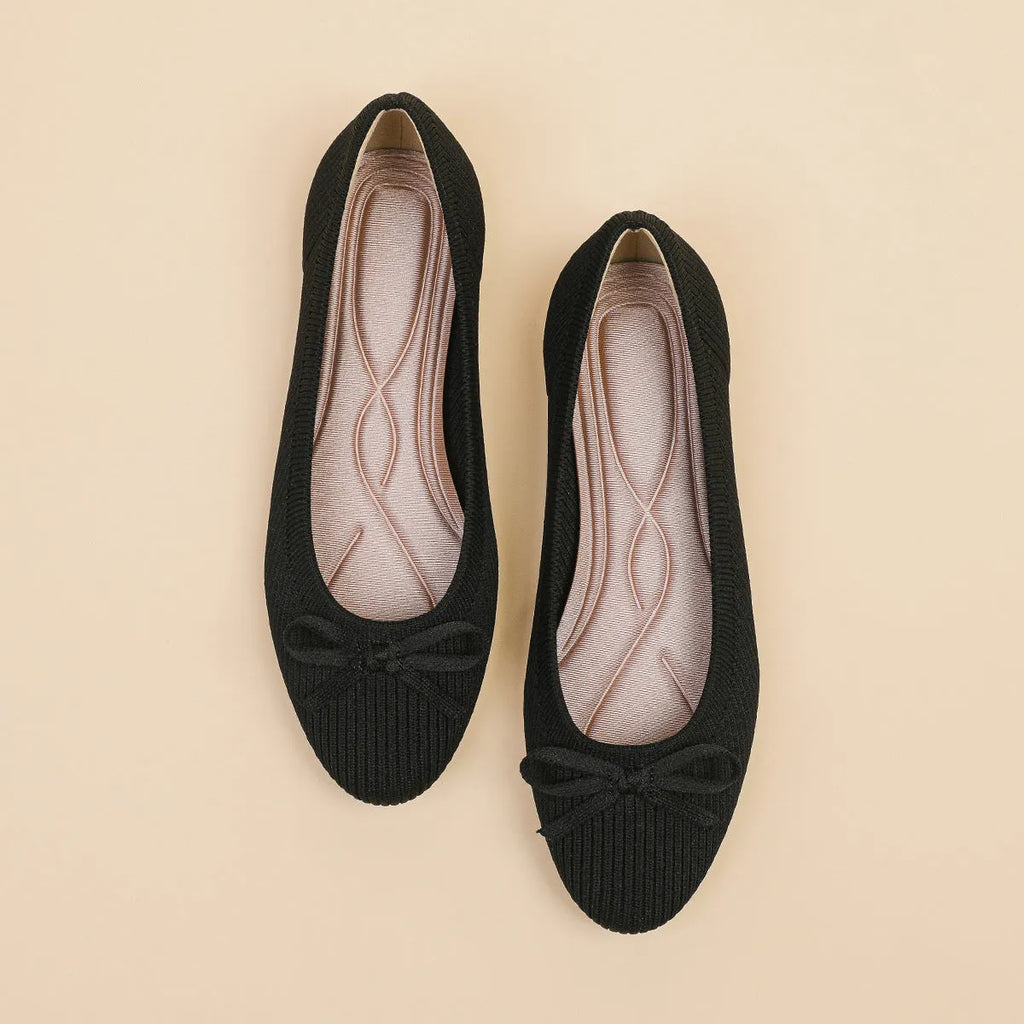 Women's flat pumps with bow decoration in round toe design available in butterfly colours