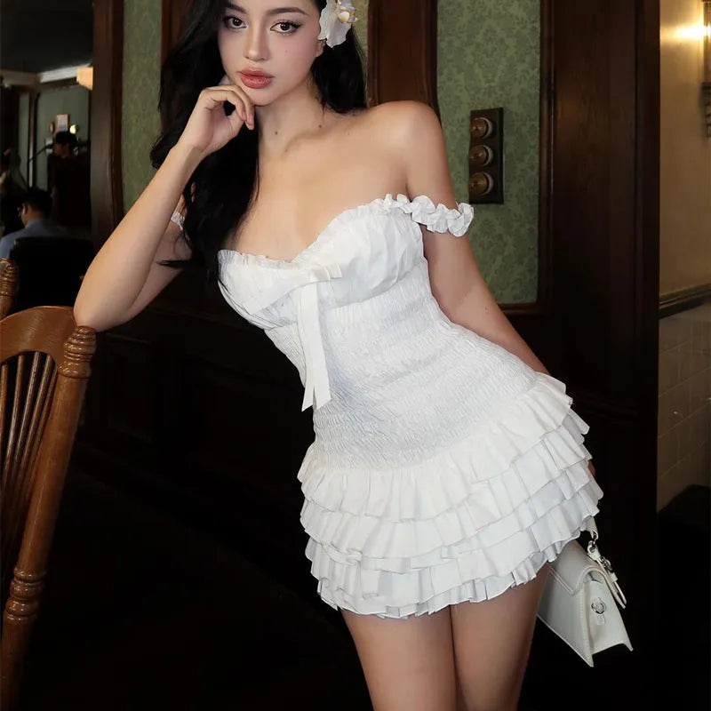 White wrap bust halter mini dress for women, sleeveless strappy design, short polyester bodycon dress