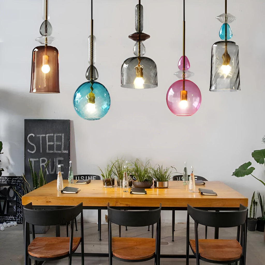 Glass macaron candy chandelier light for bar counters with adjustable height cord