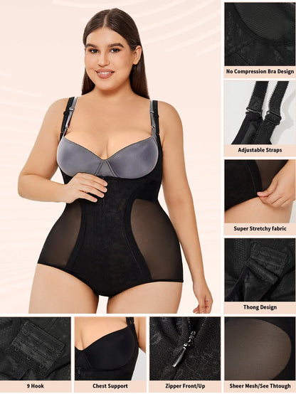 Women's shapewear bodysuit for tummy control and slimming effect in black and apricot