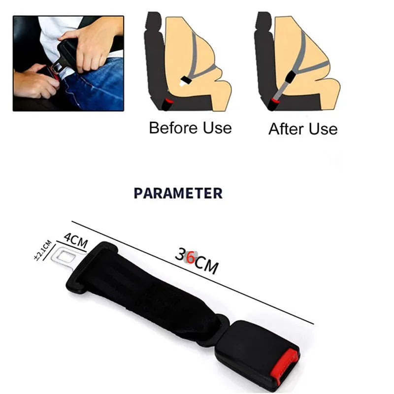 Black 36cm car seatbelt extender with ribbon strap for children and pregnant women