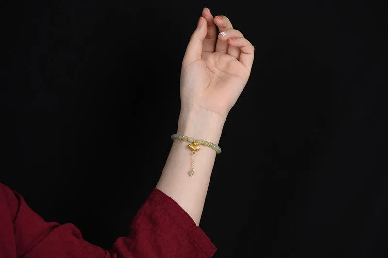 Hetian Jade bracelet with Step by Step Lotus design and Fu character on 6mm beads