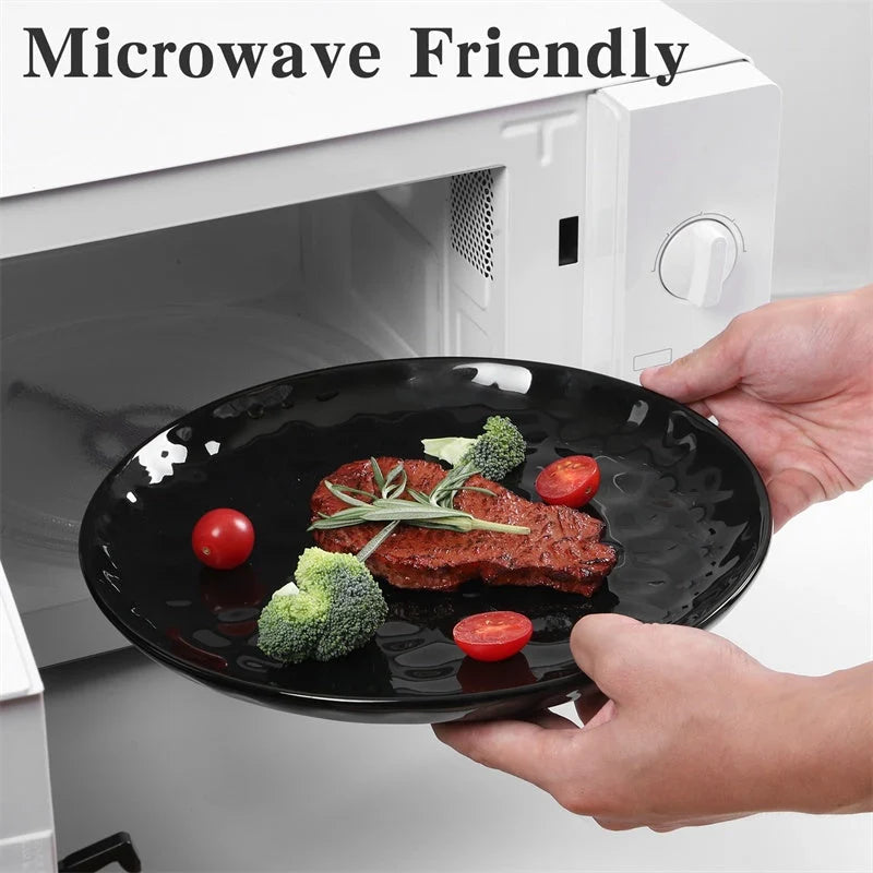 11-inch black noble ceramic plate set with hammered finish, 6-piece