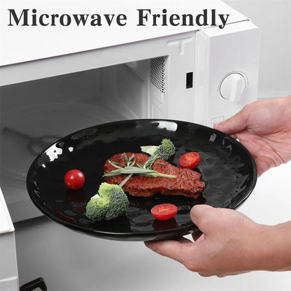 11-inch black noble ceramic plate set with hammered finish, 6-piece