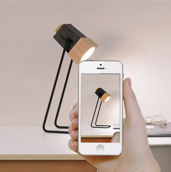 Anti-myopia charging desk lamp with LED light, rubber wood and iron art construction