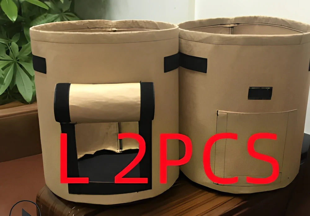 Black breathable non-woven plant growth bag with side window and double handles for potato cultivation