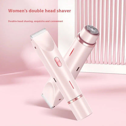 Pink USB-powered 2-in-1 hair remover for women with double head shaver