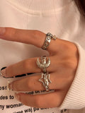 Retro five-pointed star moon alloy ring with electroplated finish for women