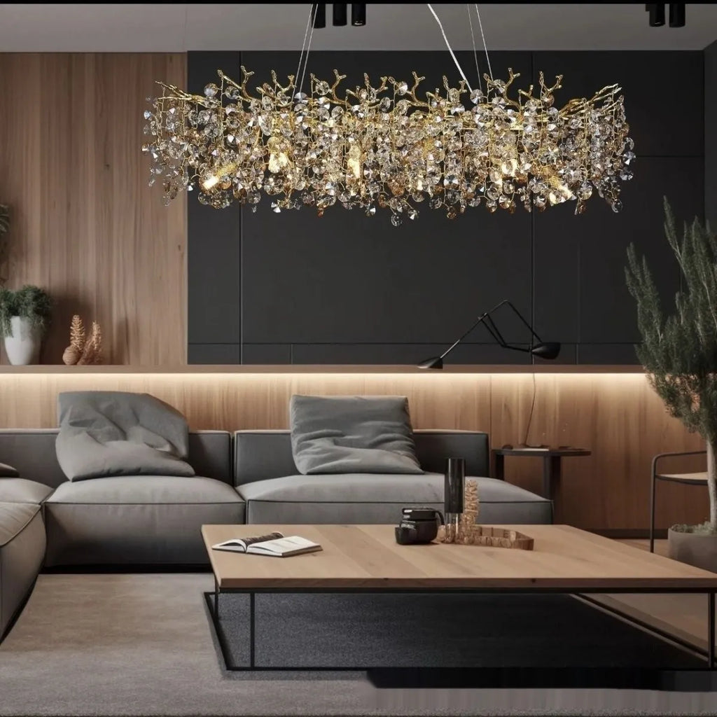 Modern simplicity die-cast aluminium LED chandelier with crystal accents in L150CM size for dining room