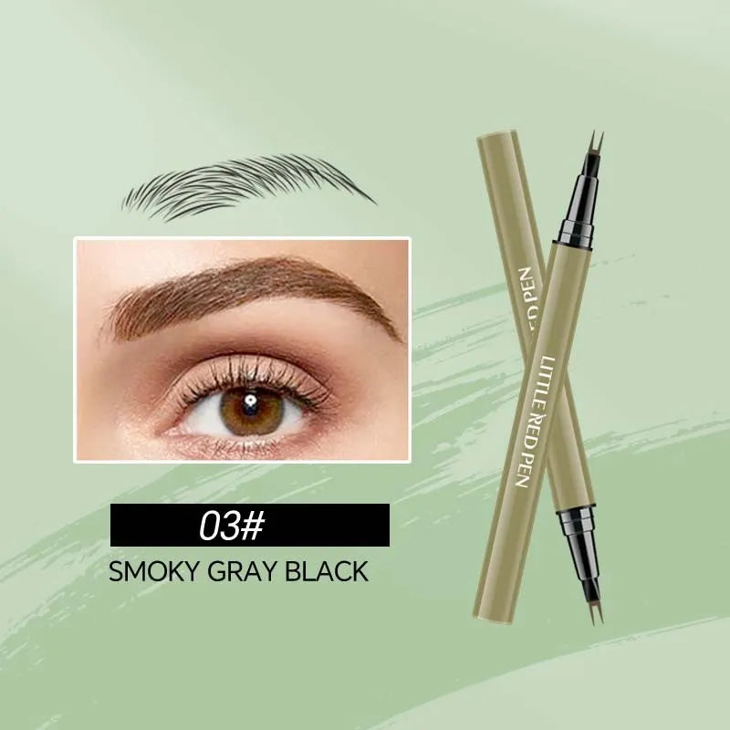 Two fork eyebrow pencil fine liquid applicator in brown and black waterproof formula