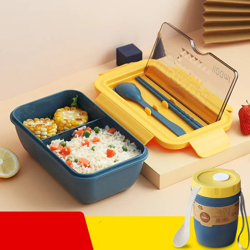 Green four-layer partitioned bento lunch box showing separate food compartments
