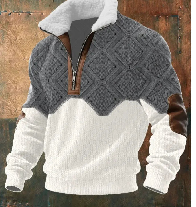 Men's zipper casual suede collar digital print long sleeve top in polyester, front view, colour TWM1933-49