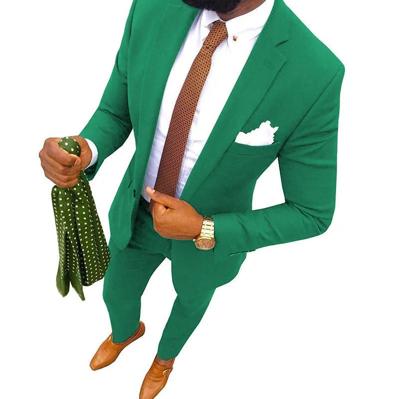 Men's two-piece cotton suit set on a hanger, available in multiple colours and extended sizes including plus sizes.