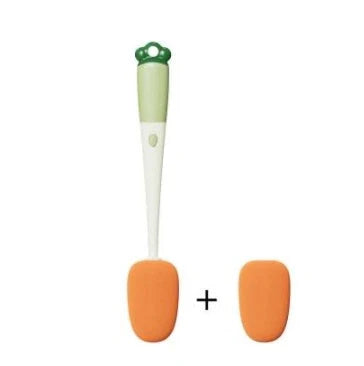 3-in-1 kitchen cleaning brush with carrot design, long handle, and three brush types