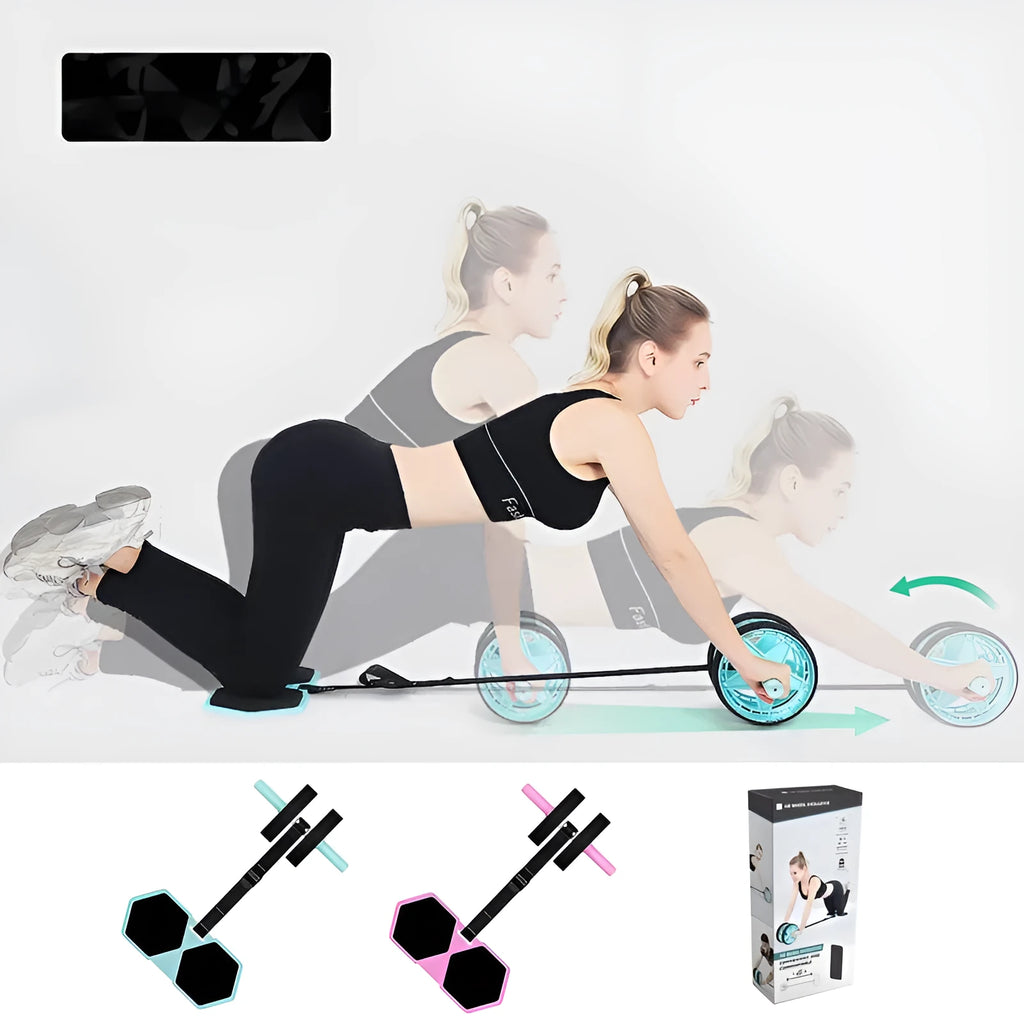 Abdominal wheel with automatic rebound in macaron pink and green colours for home fitness