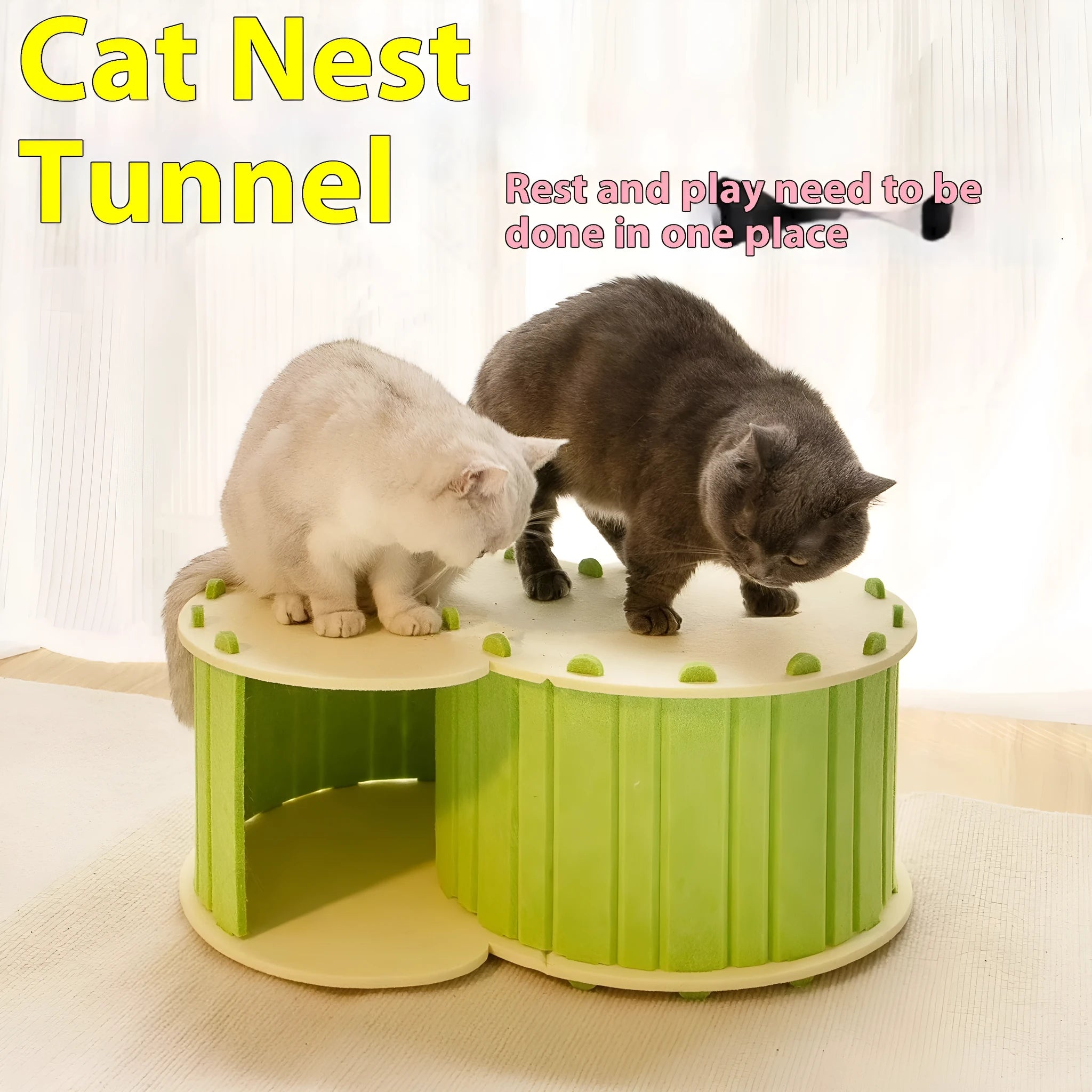 Foldable semi-closed felt cat scratch board nest in camel colour, 58x40x24 cm, on a light background