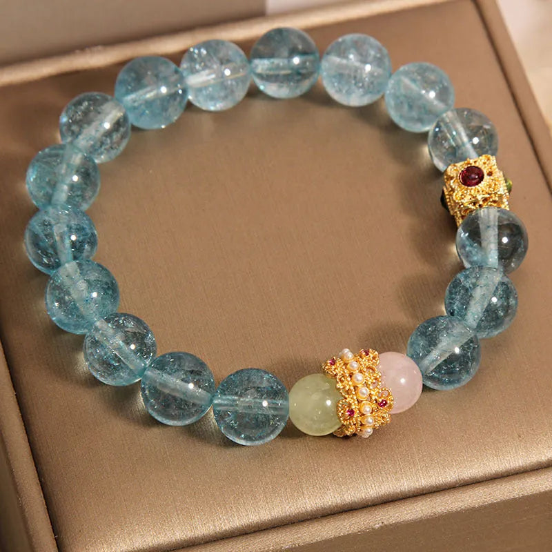 Blue crystal cube sugar bracelet with Chinese style design on flexible ring
