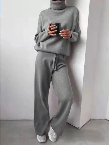 Women's casual turtleneck sweater and drawstring pants set in various colours