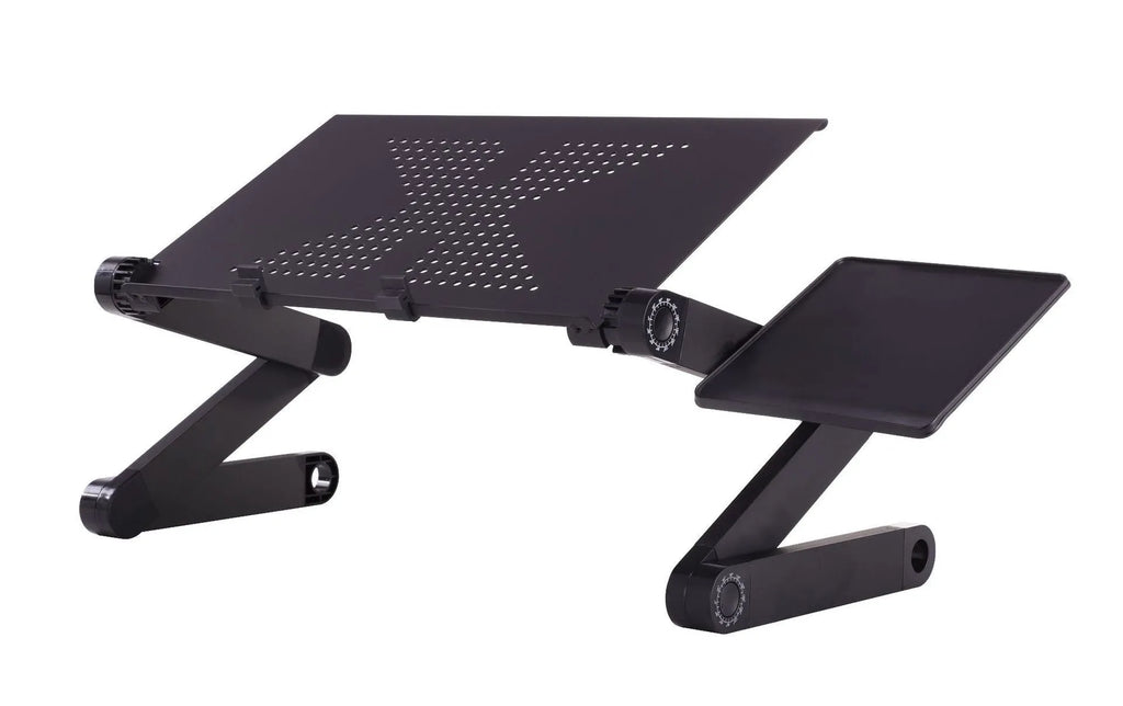 Portable vertical folding metal laptop sofa desk in black with adjustable height and 360-degree angle rotation