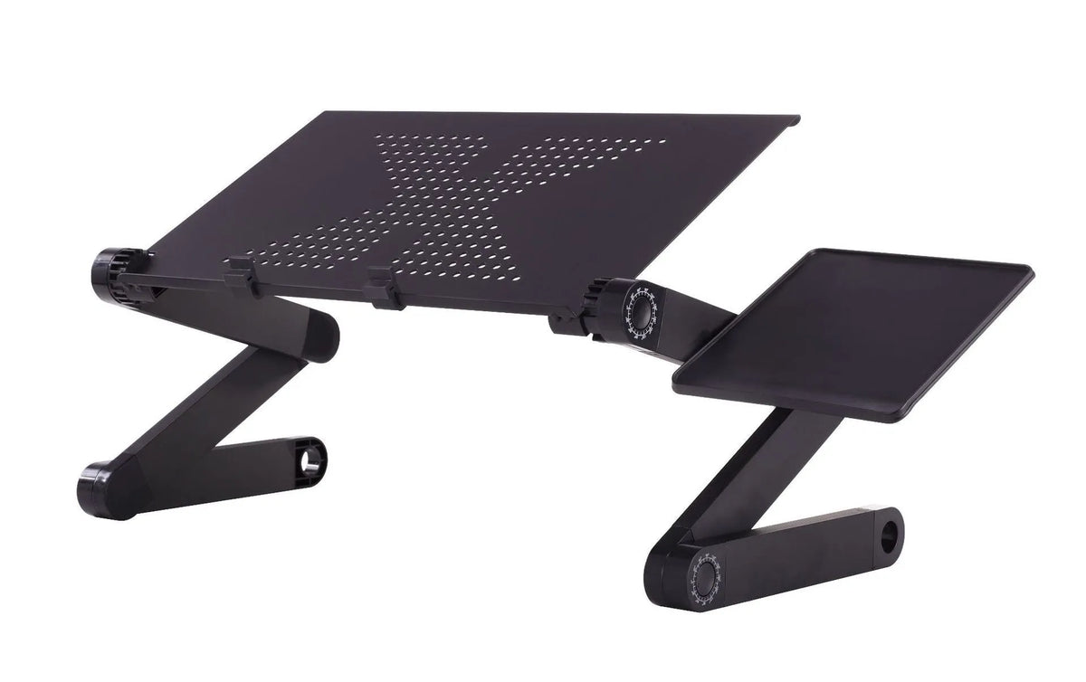 Portable vertical folding metal laptop sofa desk in black with adjustable height and 360-degree angle rotation