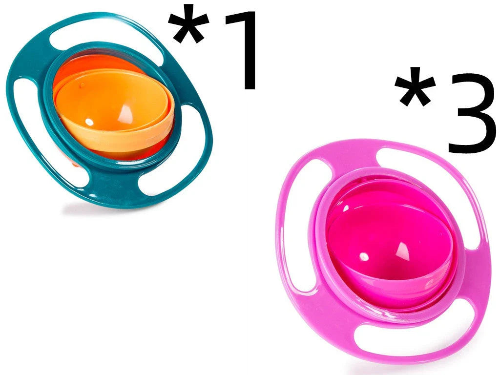 360 Rotate Universal Spill-proof Bowl for Babies in red, green, and blue